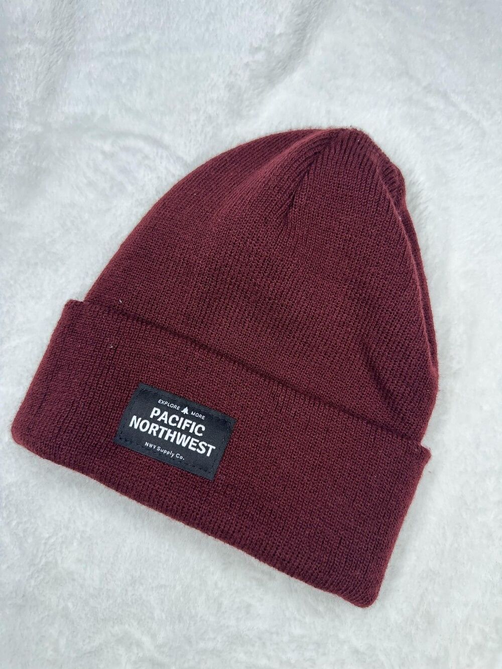Yupoong Hat Beanie Mens One Size Red Knit Cuffed Pacific Northwest Patch Winter